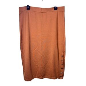 Ashley Blue XL Mustard Knit Pencil Skirt Copper Button Detail Career Casual‎